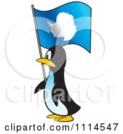 Penguin In Profile With An Antarctica Flag