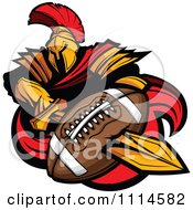 Clipart Spartan Warrior Mascot Stabbing A Football With His Golden Sword Royalty Free Vector Illustration by Chromaco #COLLC1114582-0173