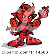 Clipart Tough Devil Holding Up A Fist And Trident Royalty Free Vector Illustration