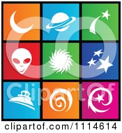 Poster, Art Print Of Set Of Colorful Square Alien And Outer Space Metro Style Icons