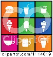 Set Of Colorful Square Food Ice Cream And Coffee Metro Style Icons