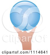Clipart Hand Holding A Shiny Blue Sphere Royalty Free Vector Illustration by Pams Clipart