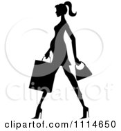 Clipart Slender Silhouetted Pregnant Woman Walking With A Shopping Bag And Purse Royalty Free Vector Illustration by Pams Clipart #COLLC1114650-0007