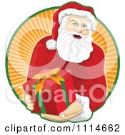 Poster, Art Print Of Santa Holding Out A Present Over A Circle Of Orange Rays