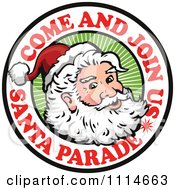 Clipart Santa In A Circle With Come And Join Us Santa Parade Text Royalty Free Vector Illustration