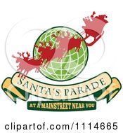 Silhoeutted Santa And Reindeer Over A Green Globe With A Santas Parade Banner And Text