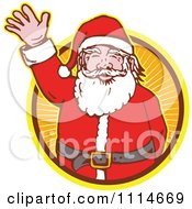 Poster, Art Print Of Retro Waving Santa In An Orange Ray Circle