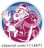 Poster, Art Print Of Retro Waving Santa In A Blue Ray Circle