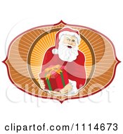 Poster, Art Print Of Santa Holding Out A Present Over Orange Rays