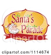 Santa Face With Rays And Santas Parade Text Above A Blank Banner