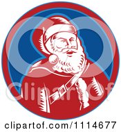 Clipart Retro Laughing Santa In A Blue And Red Circle Royalty Free Vector Illustration