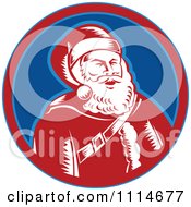 Poster, Art Print Of Retro Laughing Santa In A Blue And Red Circle