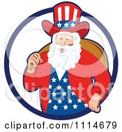 Poster, Art Print Of Patriotic American Or Uncle Sam Santa With A Bag In A Blue Ring
