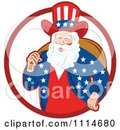 Poster, Art Print Of Patriotic American Or Uncle Sam Santa With A Bag In A Red Ring