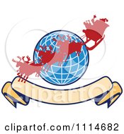 Poster, Art Print Of Silhoeutted Santa And Reindeer Over A Blue Globe With A Blank Banner