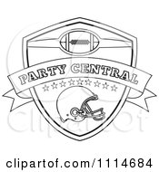 Clipart Outlined American Football Sports Helmet And Shield With Party Central Text Royalty Free Vector Illustration