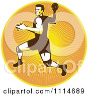 Retro Handball Player Over A Circle Of Rays