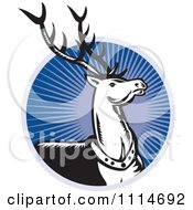 Poster, Art Print Of Retro Christmas Reindeer Over A Blue Ray Circle