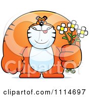 Poster, Art Print Of Buff Tiger Holding Flowers