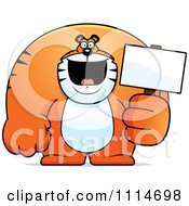 Clipart Buff Tiger Holding A Blank Sign 2 Royalty Free Vector Illustration