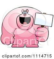 Clipart Buff Pig Holding A Sign 2 Royalty Free Vector Illustration