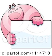 Clipart Buff Pig Holding A Sign 1 Royalty Free Vector Illustration