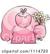 Poster, Art Print Of Buff Pig Holding Flowers