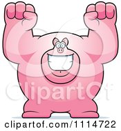Clipart Excited Buff Pig Cheering Royalty Free Vector Illustration