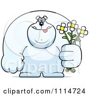 Poster, Art Print Of Buff Polar Bear Holding Flowers