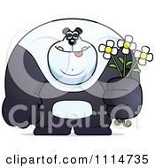 Clipart Buff Panda Holding Flowers Royalty Free Vector Illustration