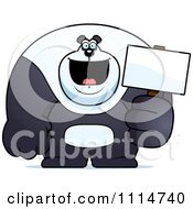 Clipart Buff Panda Holding A Sign 2 Royalty Free Vector Illustration