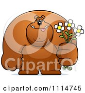 Poster, Art Print Of Buff Bear Holding Flowers