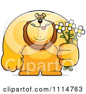 Poster, Art Print Of Buff Lion Holding Flowers