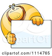 Clipart Buff Lion Holding A Sign 1 Royalty Free Vector Illustration