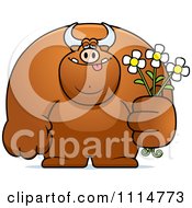 Buff Bull Holding Flowers