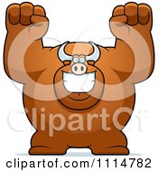 Clipart Excited Buff Bull Cheering Royalty Free Vector Illustration