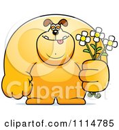 Buff Dog Holding Flowers