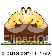 Poster, Art Print Of Buff Dog Behind A Wooden Sign