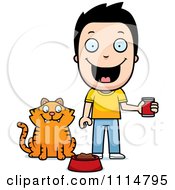 Poster, Art Print Of Happy Boy Feeding His Cat