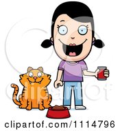 Poster, Art Print Of Happy Girl Feeding Her Cat