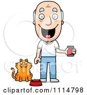 Poster, Art Print Of Happy Senior Man Feeding His Cat