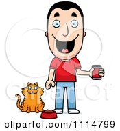 Poster, Art Print Of Happy Man Feeding His Cat