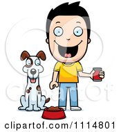 Poster, Art Print Of Happy Boy Feeding His Dog