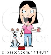 Clipart Happy Woman Feeding Her Dog Royalty Free Vector Illustration