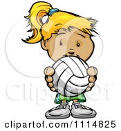 Poster, Art Print Of Cute Blond Athletic Girl Holding A Volleyball