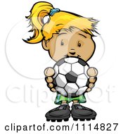 Poster, Art Print Of Cute Blond Athletic Girl Holding A Soccer Ball