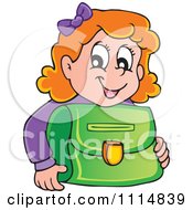 Clipart Red Haired School Girl Smiling Over A Green Bag Royalty Free Vector Illustration