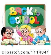 Poster, Art Print Of Three Happy Kids Under A Back To School Chalkboard