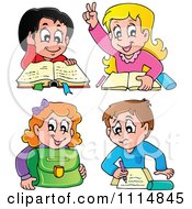 Clipart School Children Reading And Doing Homework Royalty Free Vector Illustration