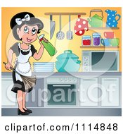 Poster, Art Print Of Happy Maid Cleaning A Kitchen
